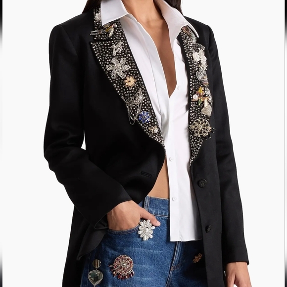 Alice + Olivia Elna Crystal-Embellished Long Blazer - Picture 3 of 10